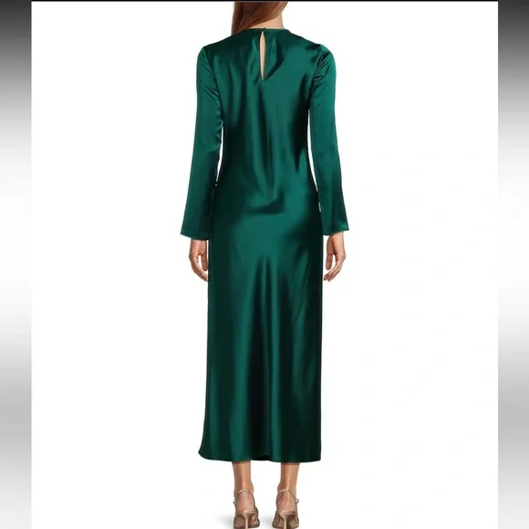 Emerald Green NWT Antonio Melani Asher Satin Crew Neck Long Sleeve Midi Dress - Picture 2 of 4